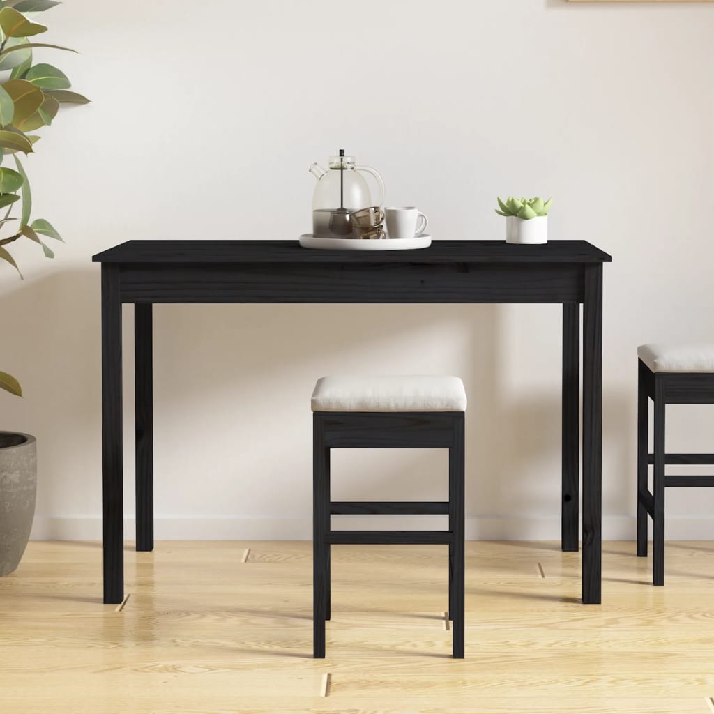 vidaXL Valgomojo stalas, juodas, 110x55x75cm, pušies medienos masyvas