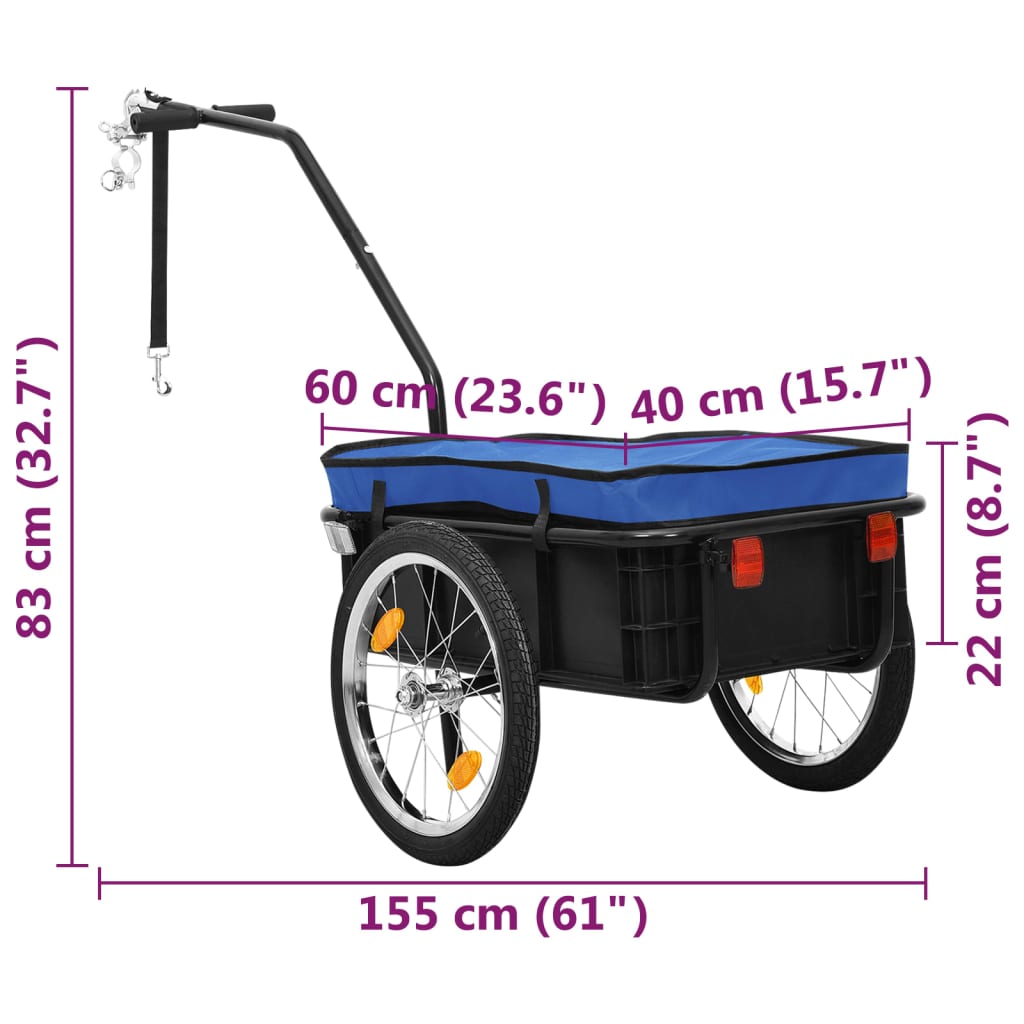 vidaXL Dviračio priekaba/vežimėlis, mėlyna, 155x60x83cm, plienas