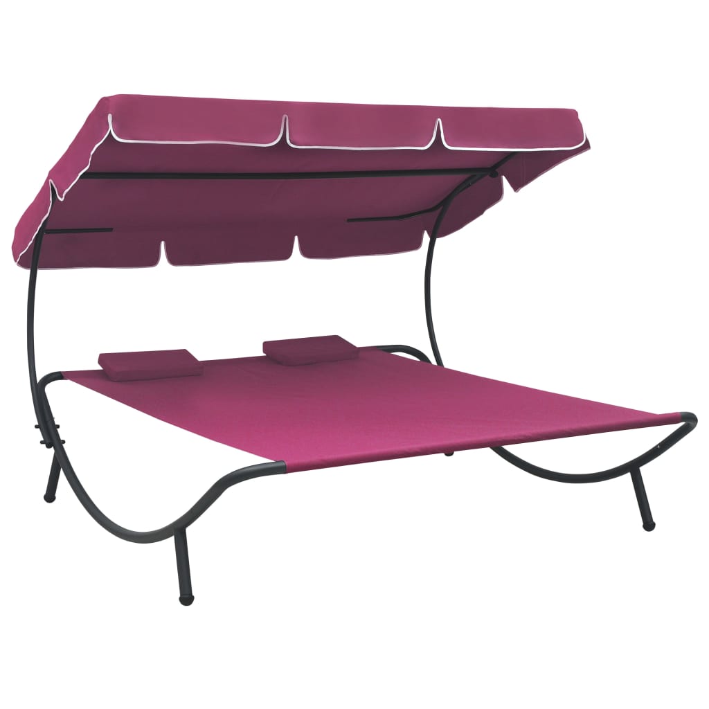 vidaXL Lauko poilsio gultas su stogeliu ir pagalvėmis, rožinės spalvos