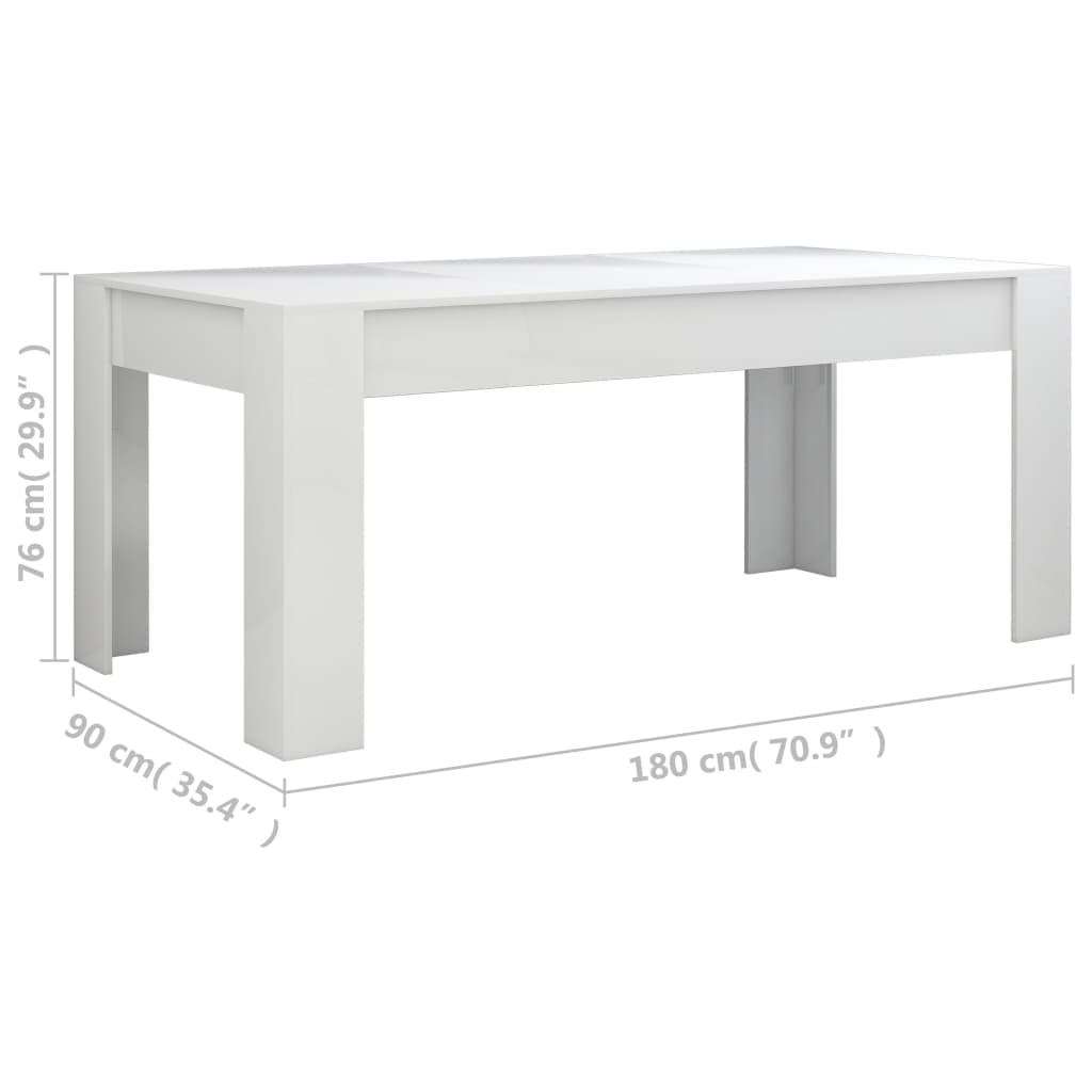 vidaXL Valgomojo stalas, baltas, 180x90x76cm, MDP, ypač blizgus