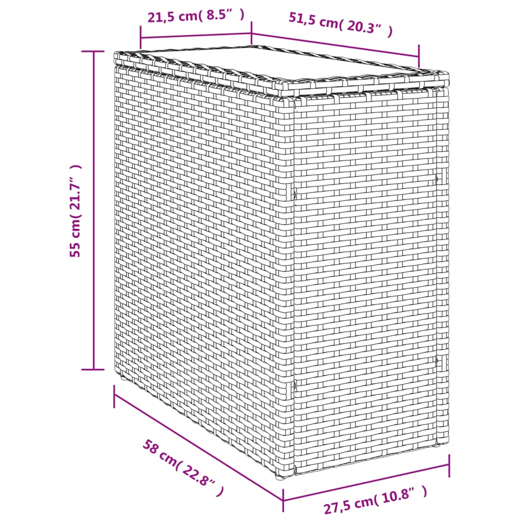 vidaXL Stalas su mediniu stalviršiu, pilkas, 58x27,5x55cm, poliratanas