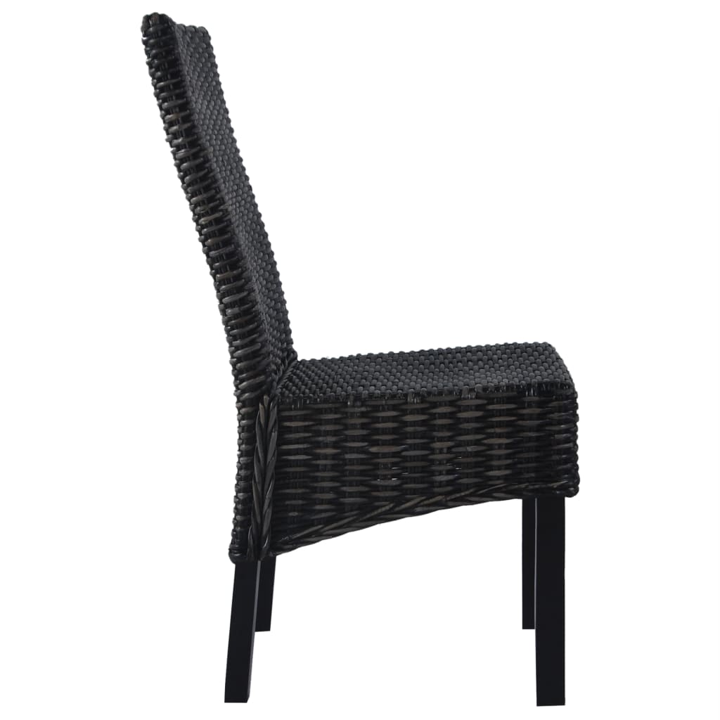 vidaXL Valgomojo kėdės, 4vnt., juodos, Kubu ratanas ir mango mediena