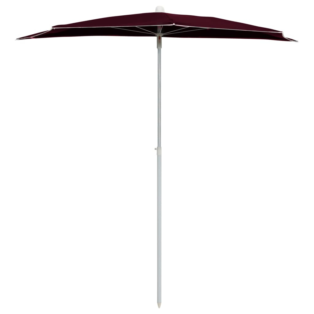 vidaXL Pusapvalis sodo skėtis su stulpu, tamsiai raudonas, 180x90cm