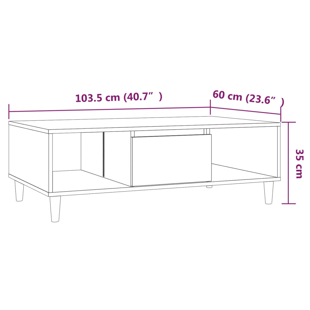 vidaXL Kavos staliukas, dūminio ąžuolo spalvos, 103,5x60x35cm, MDP