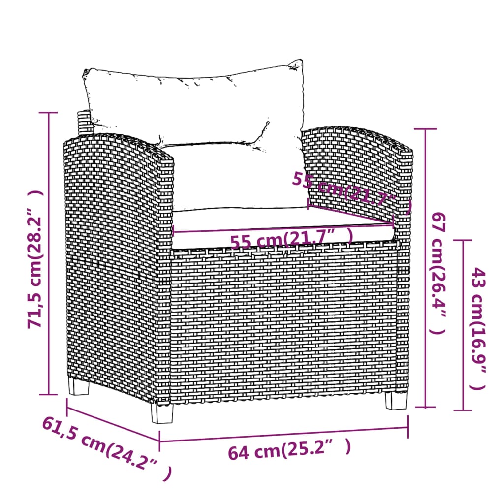 vidaXL Sodo komplektas su pagalvėlėmis, 3 dalių, pilkas, poliratanas
