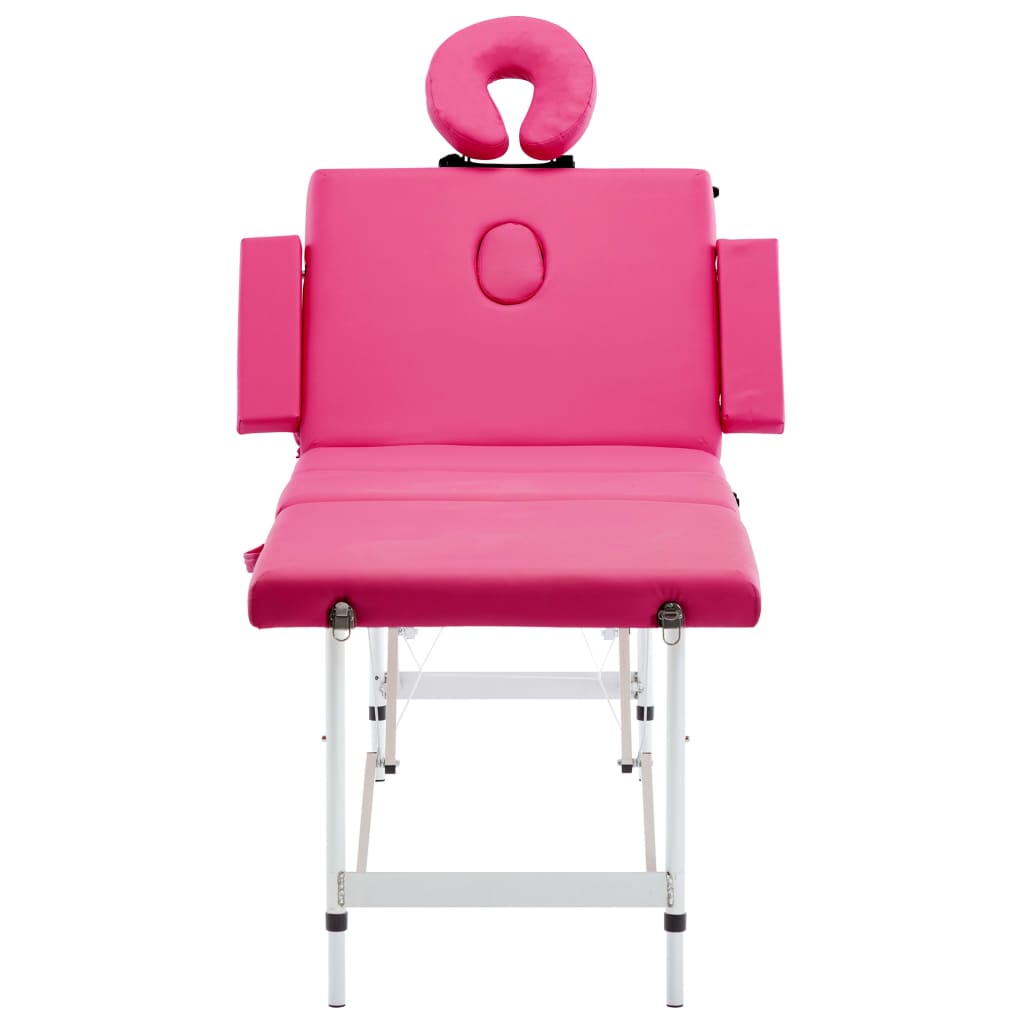vidaXL Sulankstomas masažo stalas, rožinės spalvos, aliuminis, 4 zonų