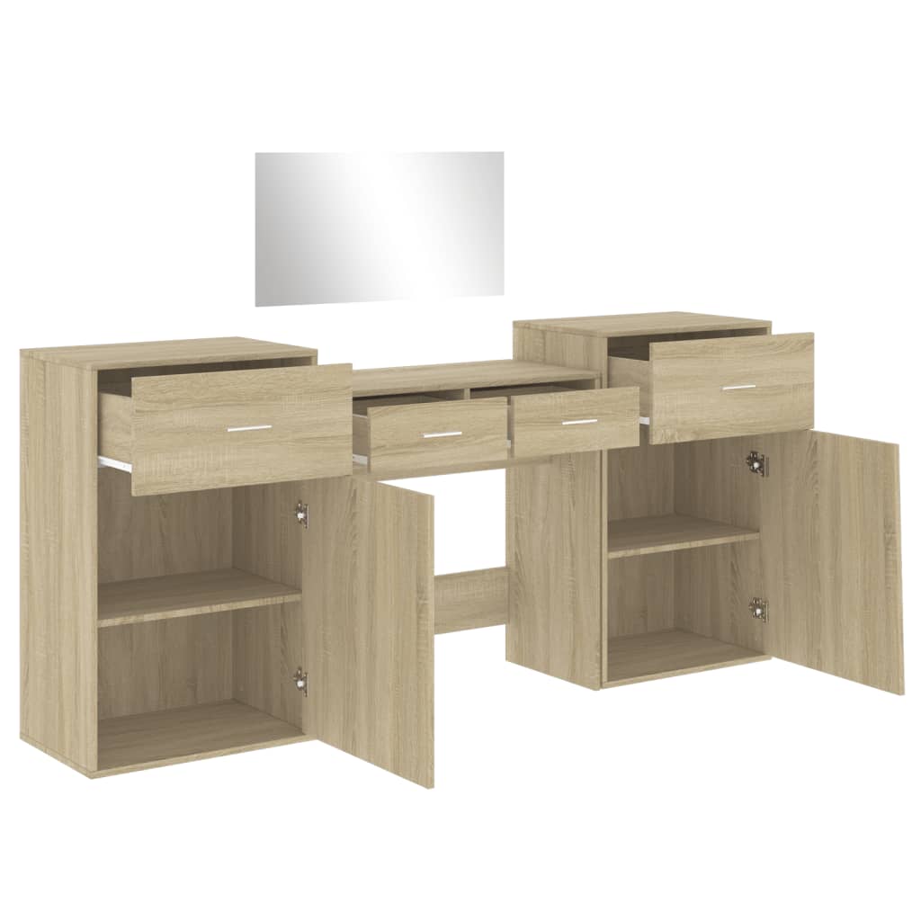 vidaXL Kosmetinio staliuko komplektas, 4 dalių, ąžuolo, mediena