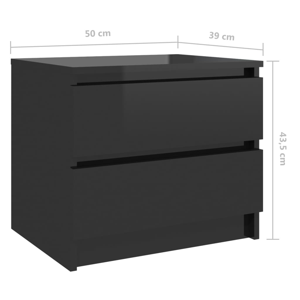 vidaXL Naktinės spintelės, 2vnt., juodos, 50x39x43,5cm, MDP, blizgios