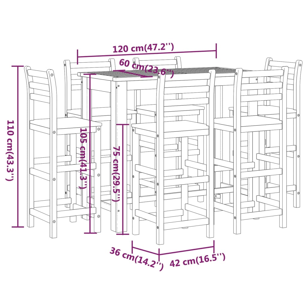 vidaXL Sodo baro baldų komplektas, 7 dalių, akacijos medienos masyvas