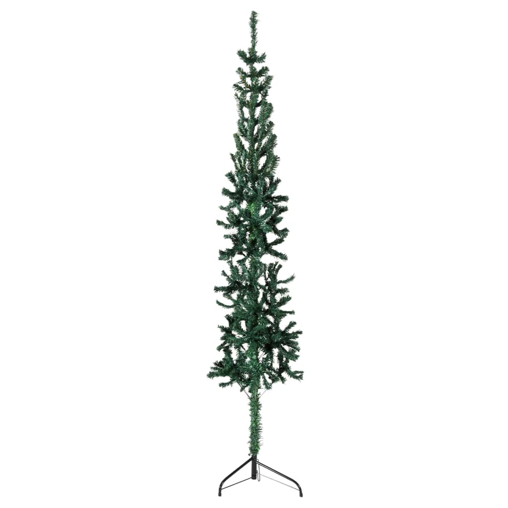 vidaXL Siaura dirbtinė pusinė Kalėdų eglutė su stovu, žalia, 240cm