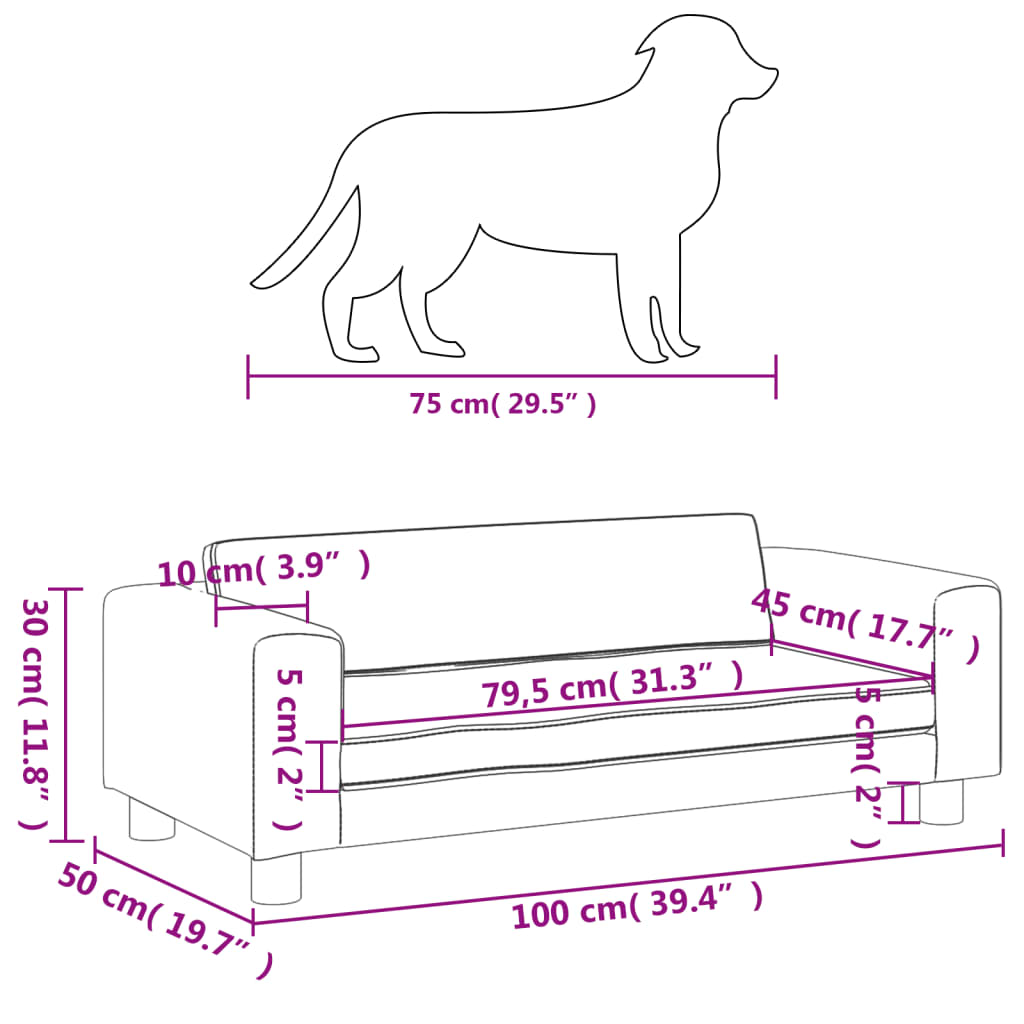 vidaXL Lova šunims su prailginimu, pilka, 100x50x30cm, dirbtinė oda