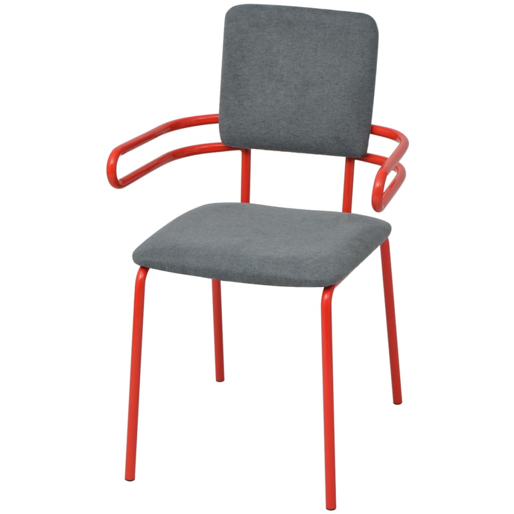 vidaXL Valgomojo kėdės, 4vnt., raudonos ir pilkos, audinys