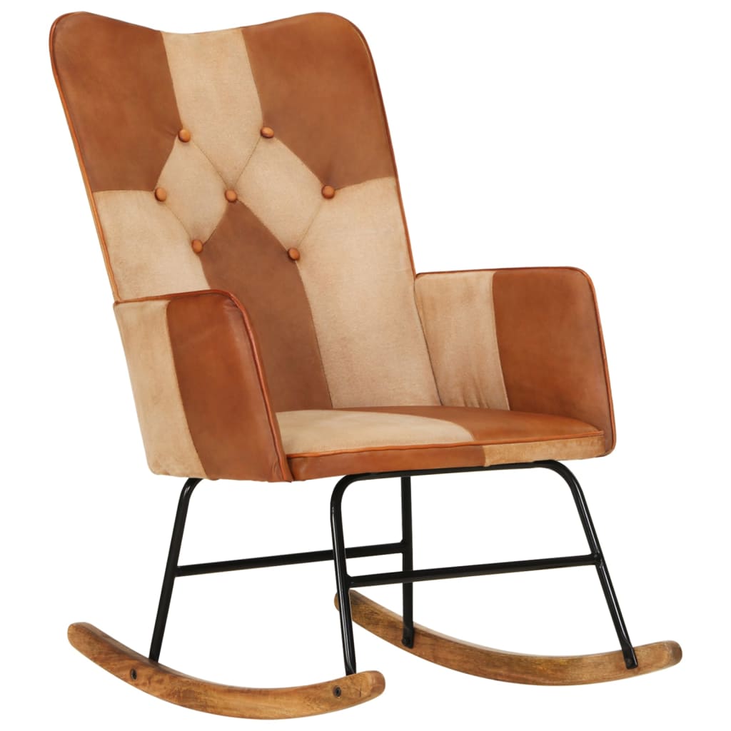 vidaXL Supama kėdė, rudos spalvos, tikra oda ir drobė