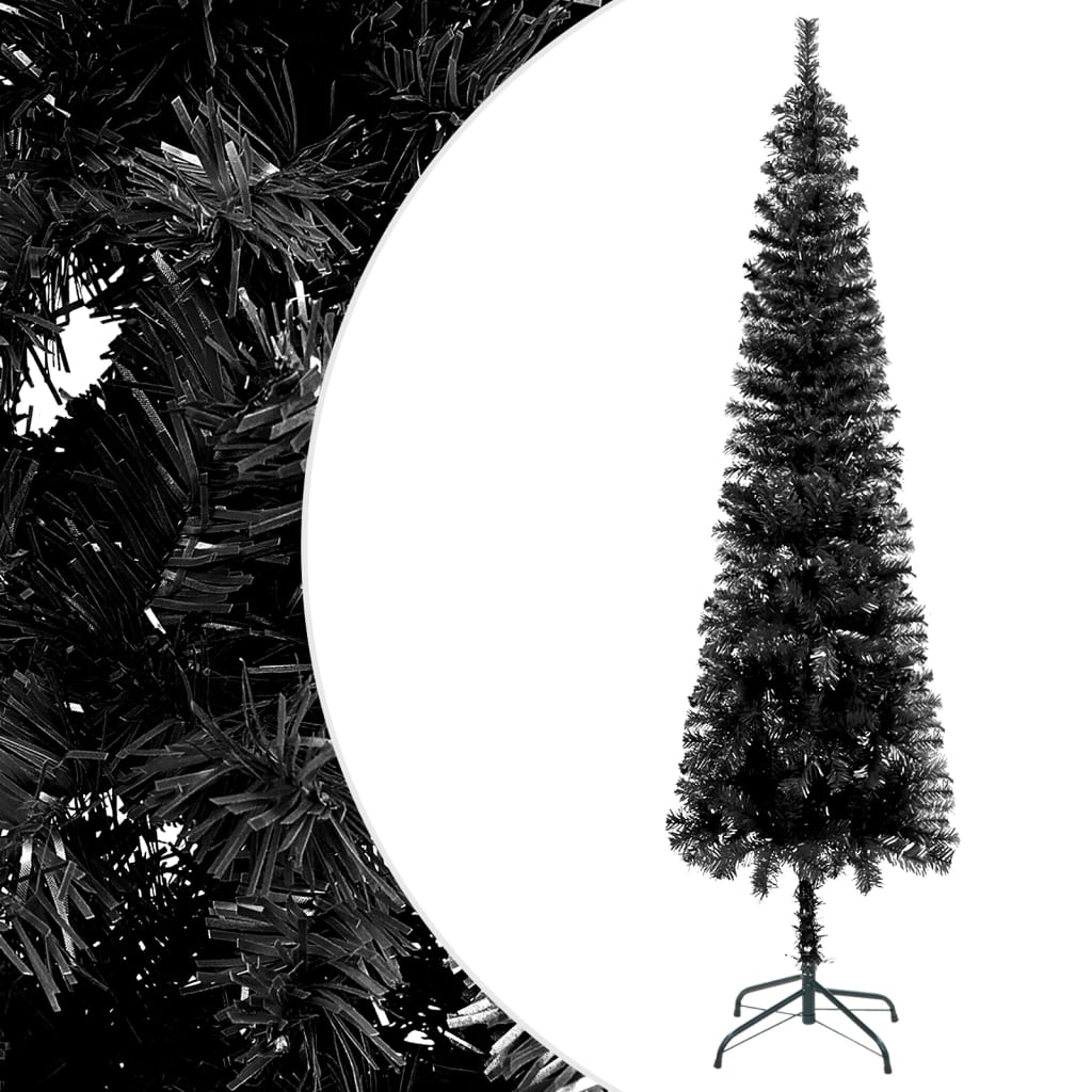 vidaXL Plona apšviesta Kalėdų eglutė, juodos spalvos, 180cm