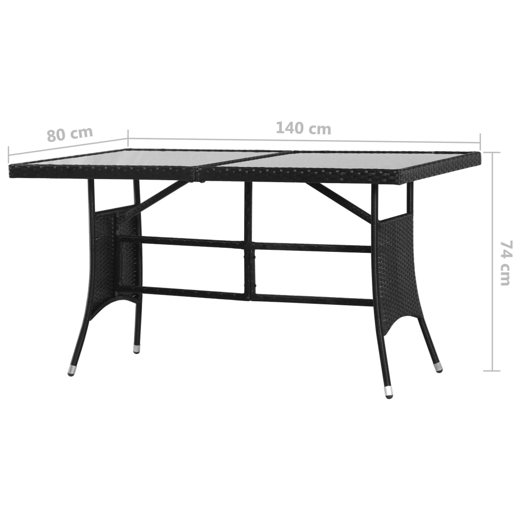 vidaXL Sodo stalas, juodas, 140x80x74cm, poliratanas