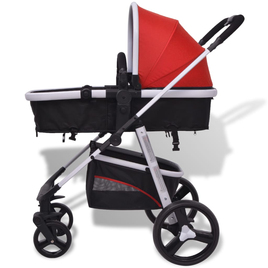 vidaXL 3-in-1 Vaikiškas sulankstomas vežimėlis, raudona ir juoda, aliuminis