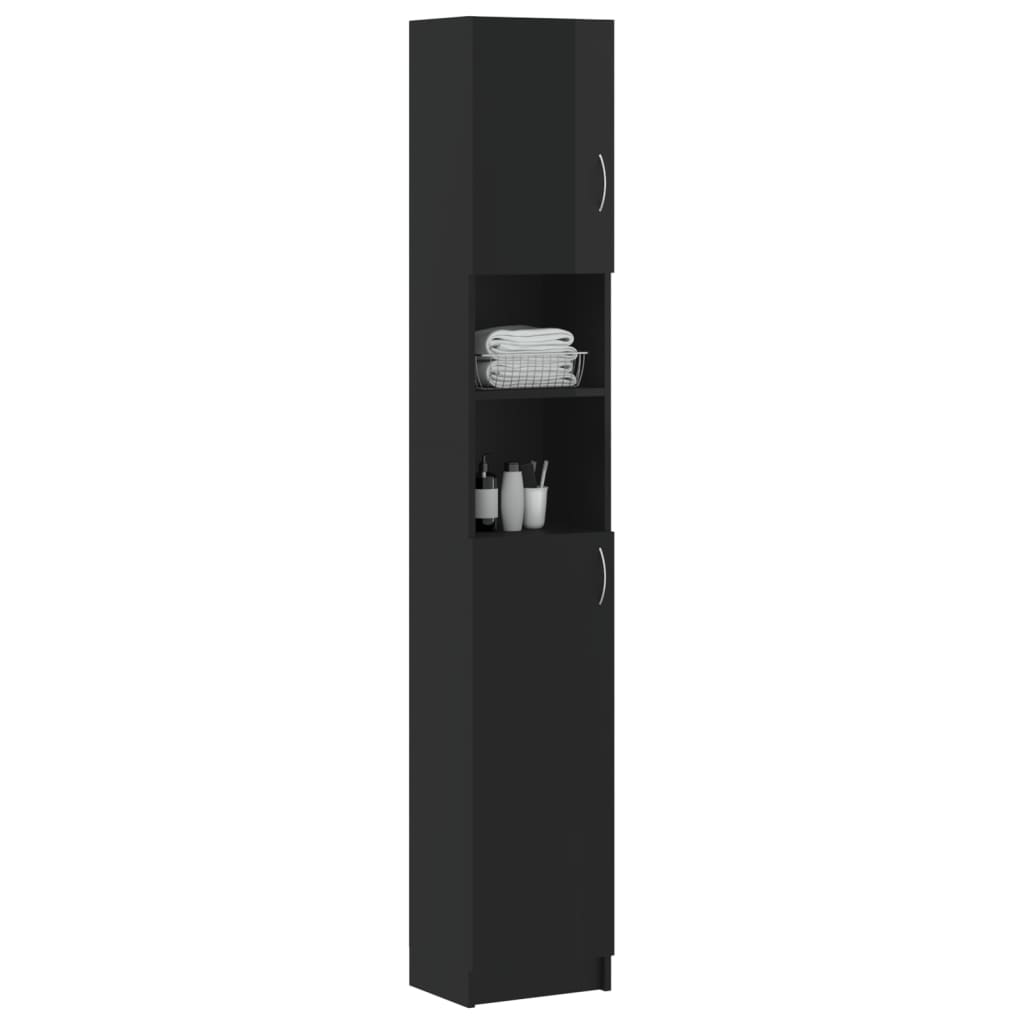 vidaXL Vonios kambario spintelė, ypač blizgi juoda, 32x25,5x190cm, fanera