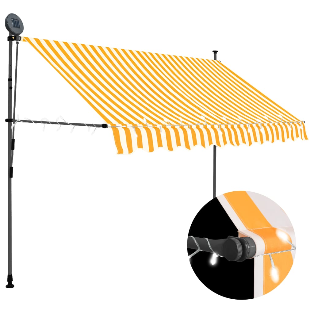 vidaXL Rankinė ištraukiama markizė su LED, balta ir oranžinė, 300cm