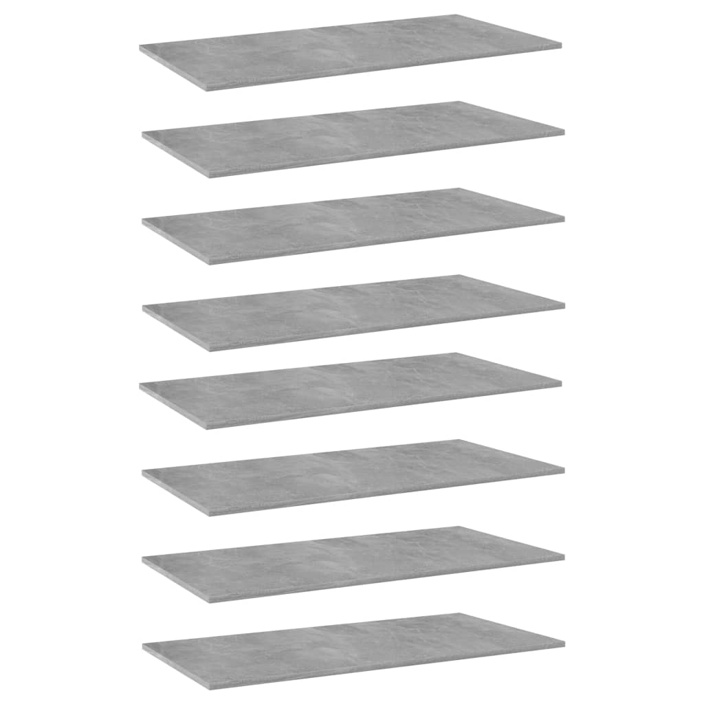 vidaXL Knygų lentynos plokštės, 8vnt., betono pilkos, 80x20x1,5cm, MDP
