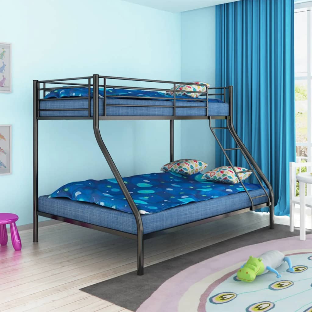 vidaXL Vaik. dviaukštės lovos rėmas, juod. sp., 140x200cm/90x200cm