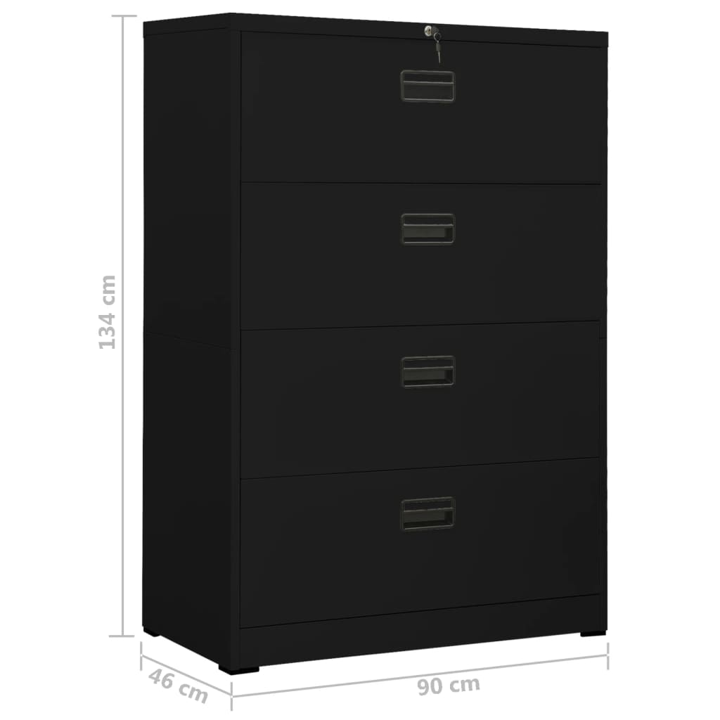 vidaXL Spintelė dokumentams, juodos spalvos, 90x46x134cm, plienas
