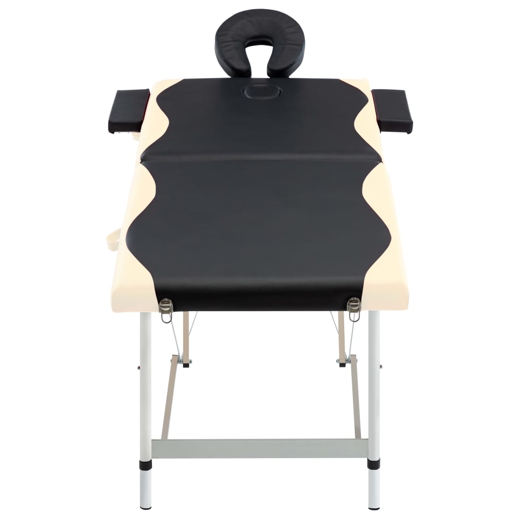 vidaXL Sulankstomas masažo stalas, juodas/smėlio, aliuminis, 2 zonų