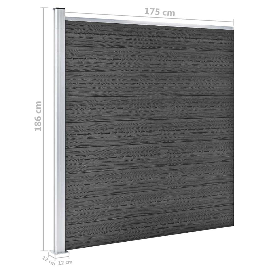vidaXL Tvoros segmentų rinkinys, juodos spalvos, 1830x(105-186)cm, WPC