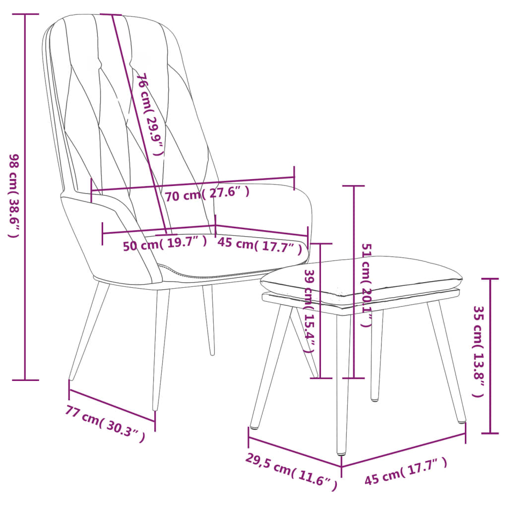 vidaXL Poilsio kėdė su pakoja, šviesiai pilkos spalvos, aksomas