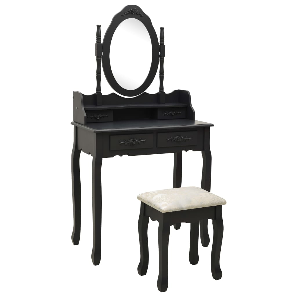 vidaXL Kosmetinio staliuko rinkinys, juodas, 75x69x140cm, paulovnija
