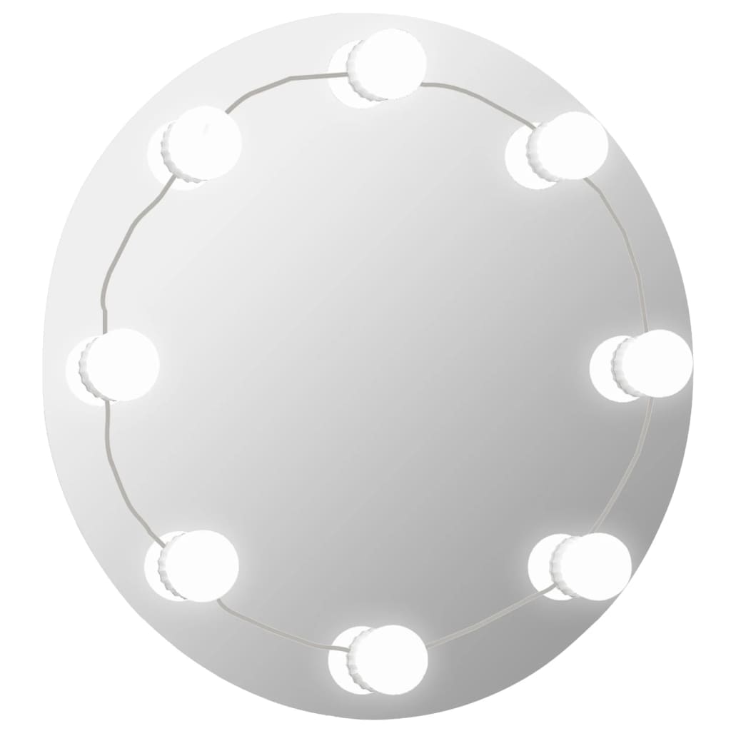 vidaXL Sieninis veidrodis su LED lemputėmis, apskritas, stiklas