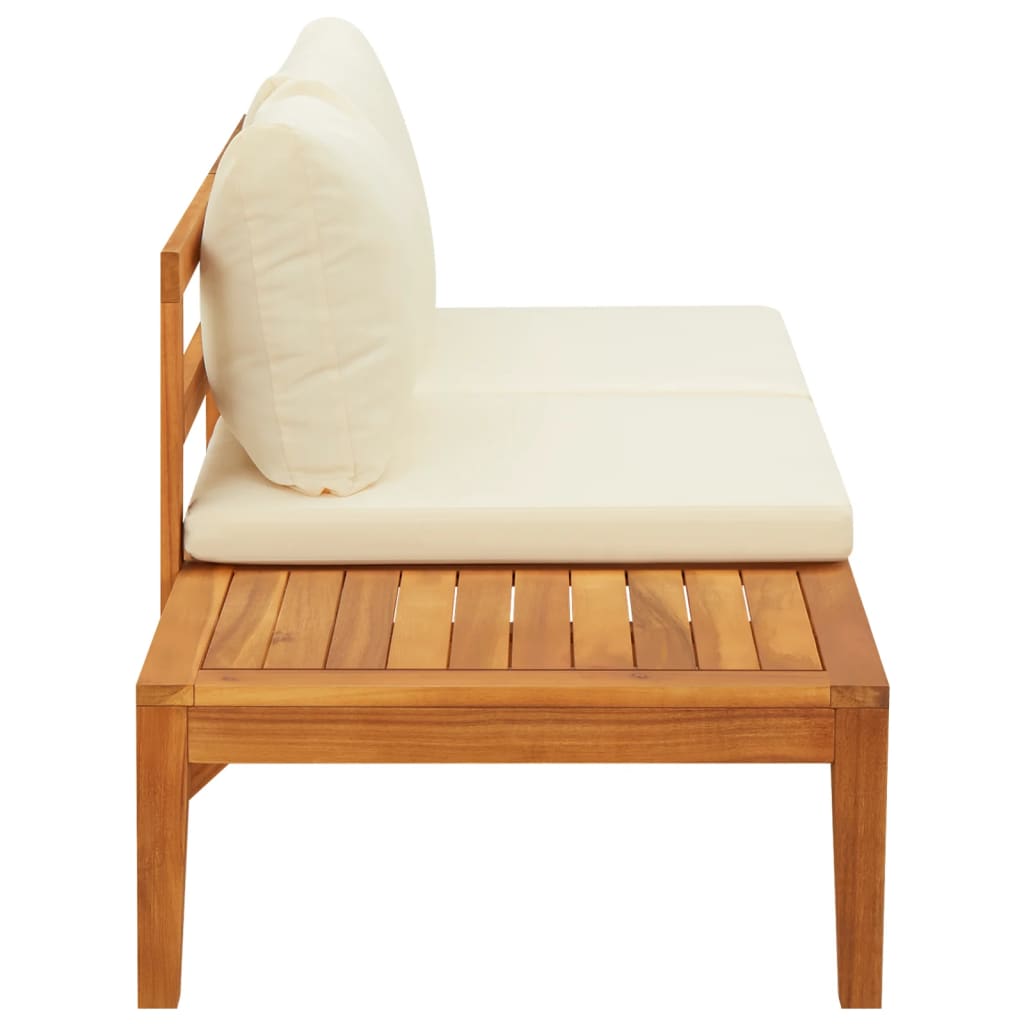 vidaXL Sodo suoliukas su staliuku ir kreminėmis pagalvėlėmis, akacija
