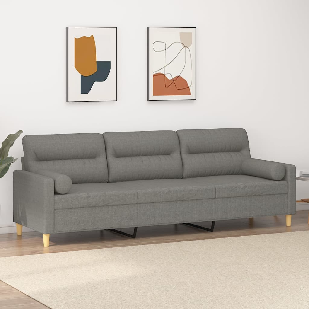 vidaXL Trivietė sofa su pagalvėmis, tamsiai pilka, 210cm, audinys