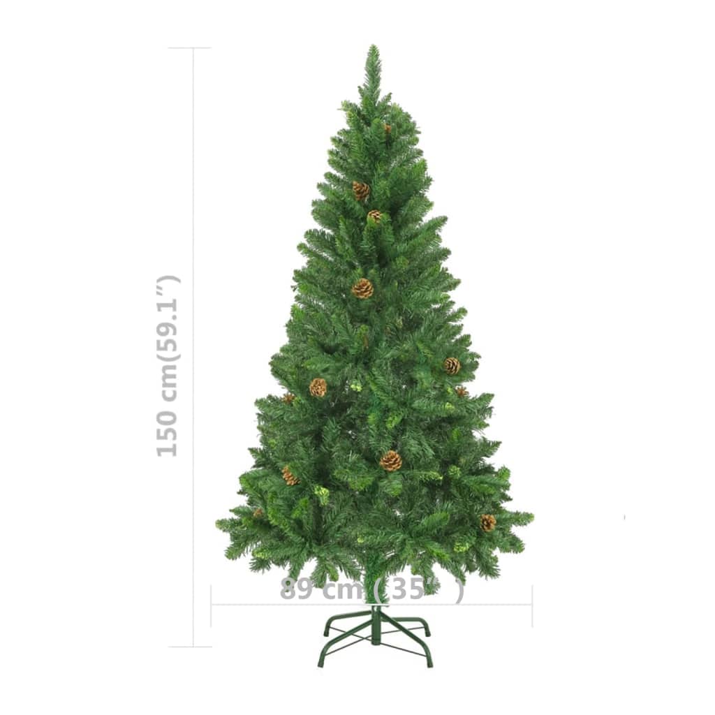 vidaXL Dirbtinė Kalėdų eglutė su pušies kankorėžiais, žalia, 150cm