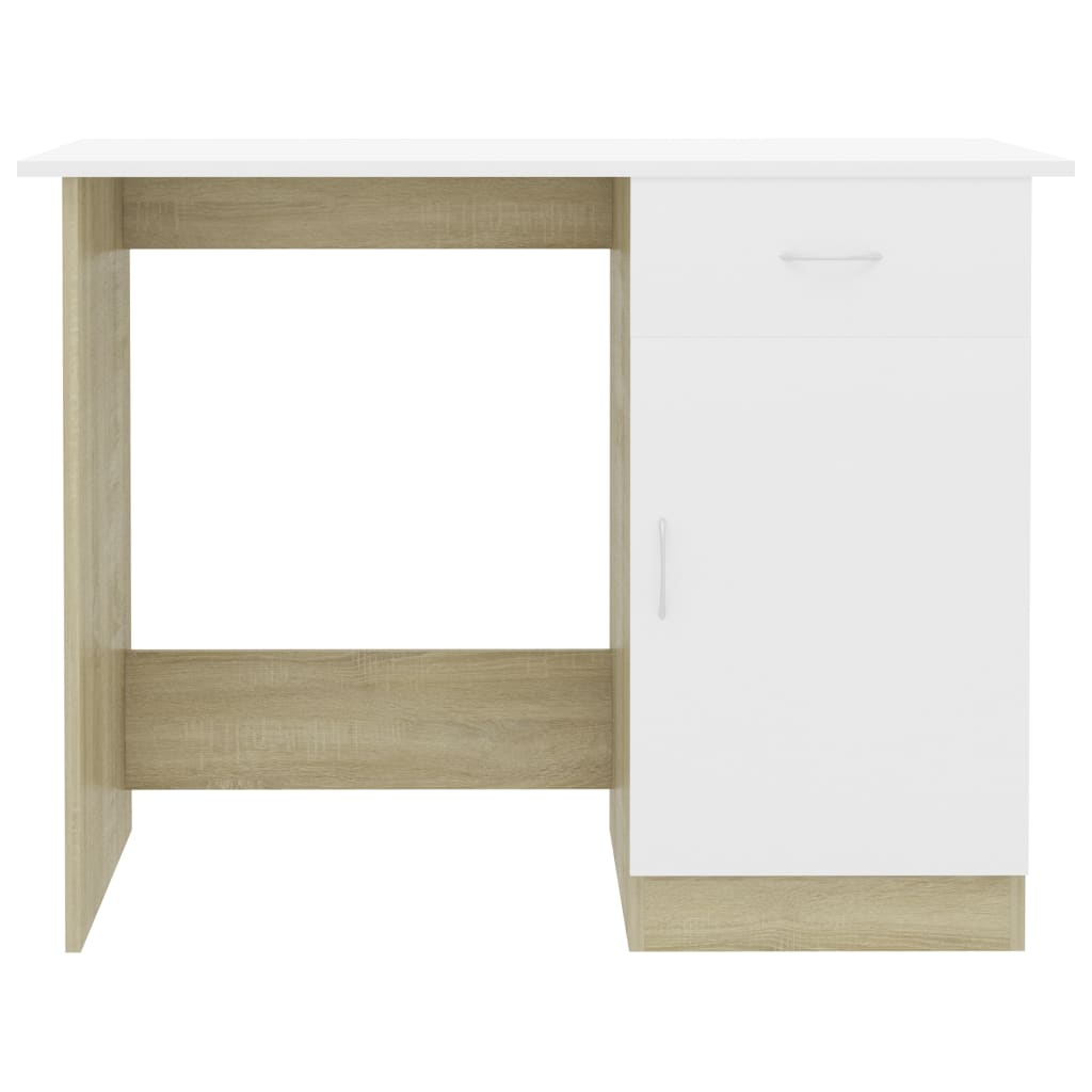 vidaXL Rašomasis stalas, baltos ir ąžuolo spalvos, 100x50x76cm, MDP
