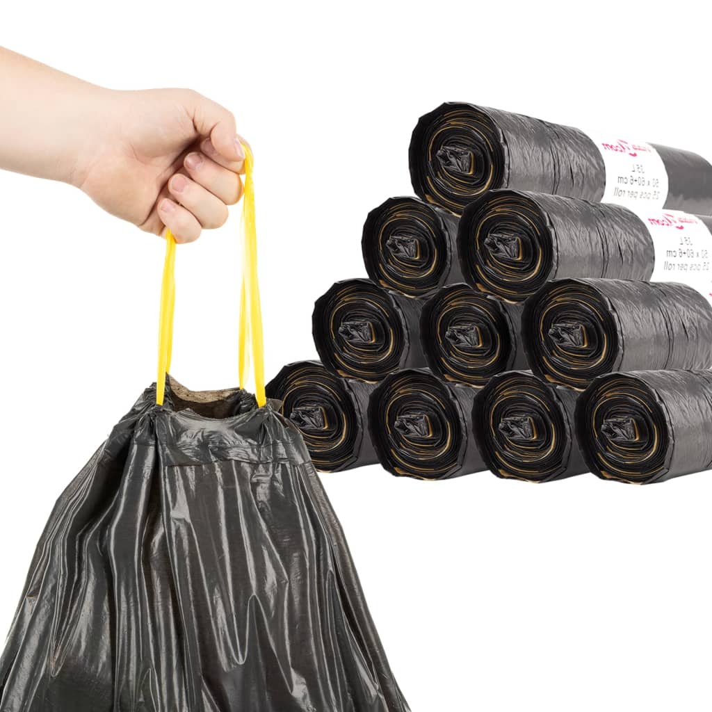vidaXL Šiukšlių maišai su užtraukiamomis virvutėmis, 150vnt., juodi