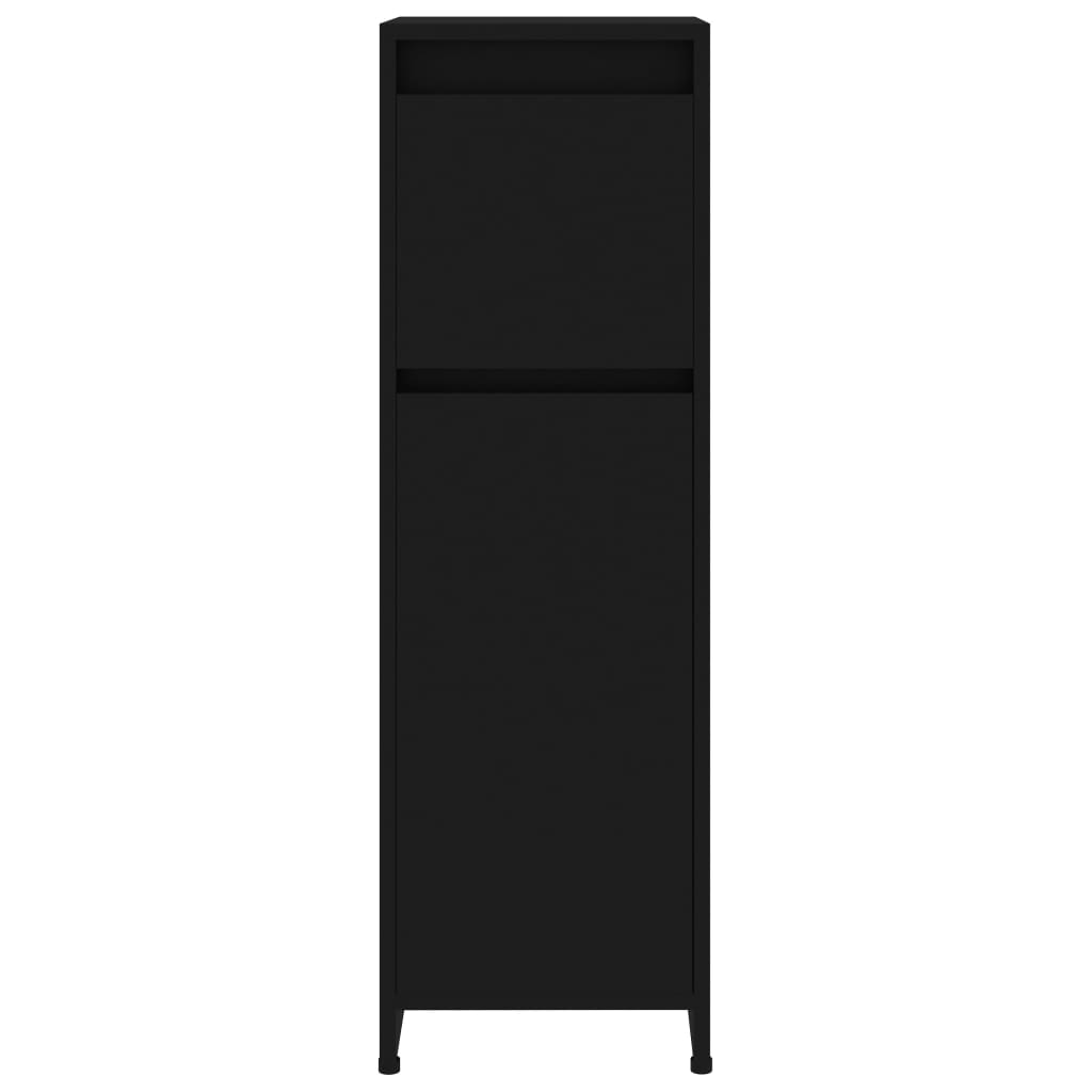 vidaXL Vonios kambario baldų komplektas, 3 dalių, juodos spalvos, MDP