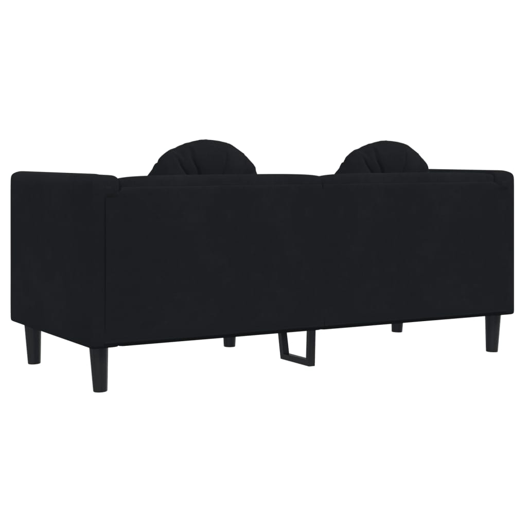 vidaXL Dvivietė sofa su pagalvėlėmis, juodos spalvos, aksomas