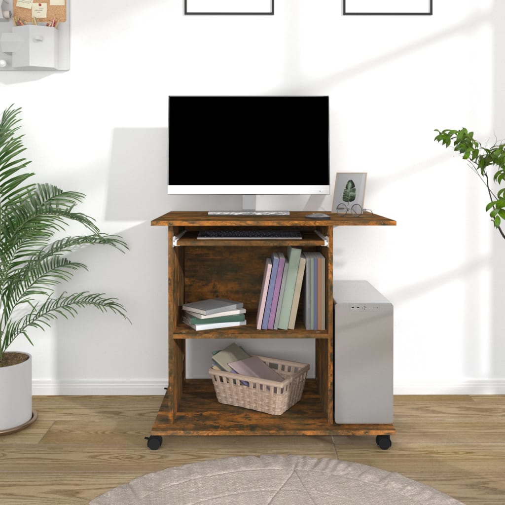 vidaXL Kompiuterio stalas, dūminio ąžuolo spalvos, 80x50x75cm, mediena