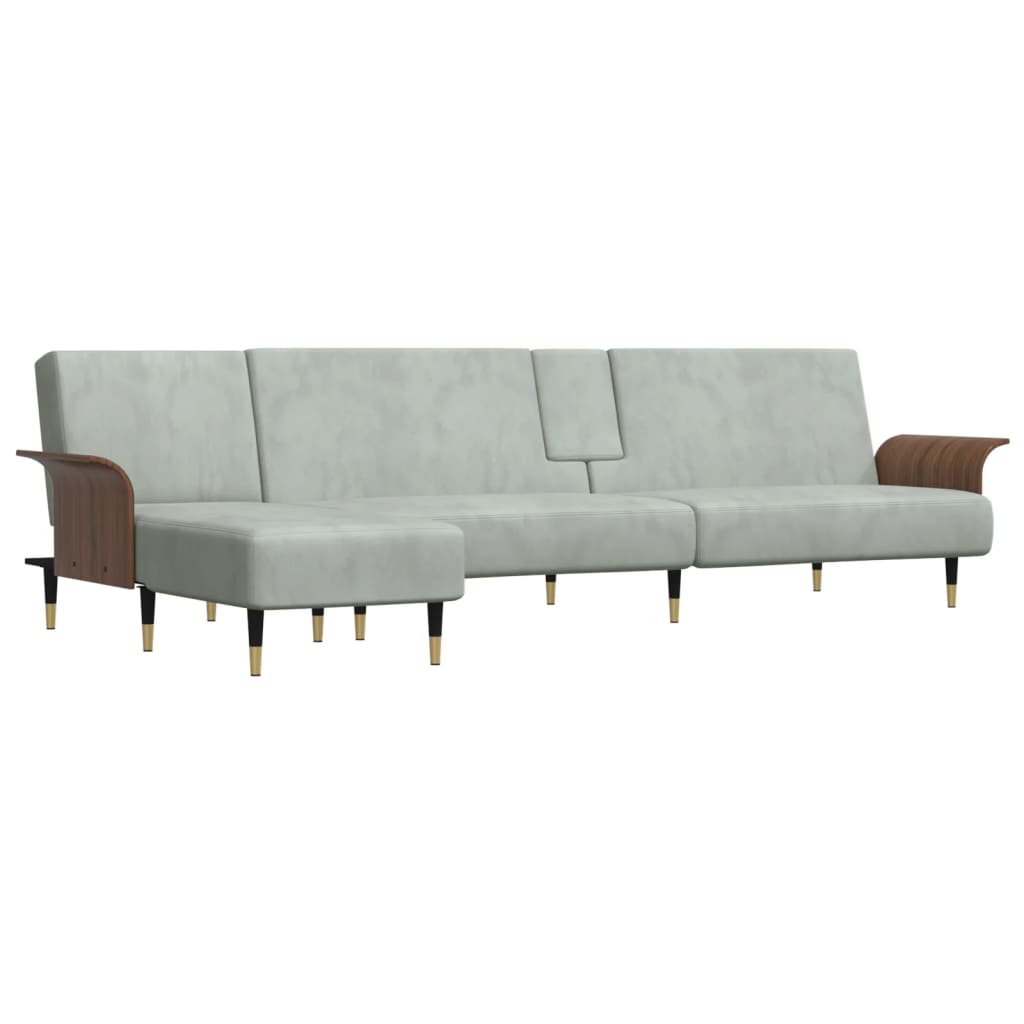 vidaXL L formos sofa-lova, šviesiai pilka, 279x140x70cm, aksomas