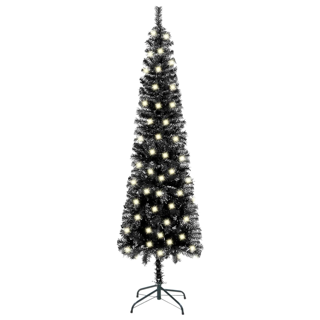 vidaXL Plona apšviesta Kalėdų eglutė, juodos spalvos, 240cm