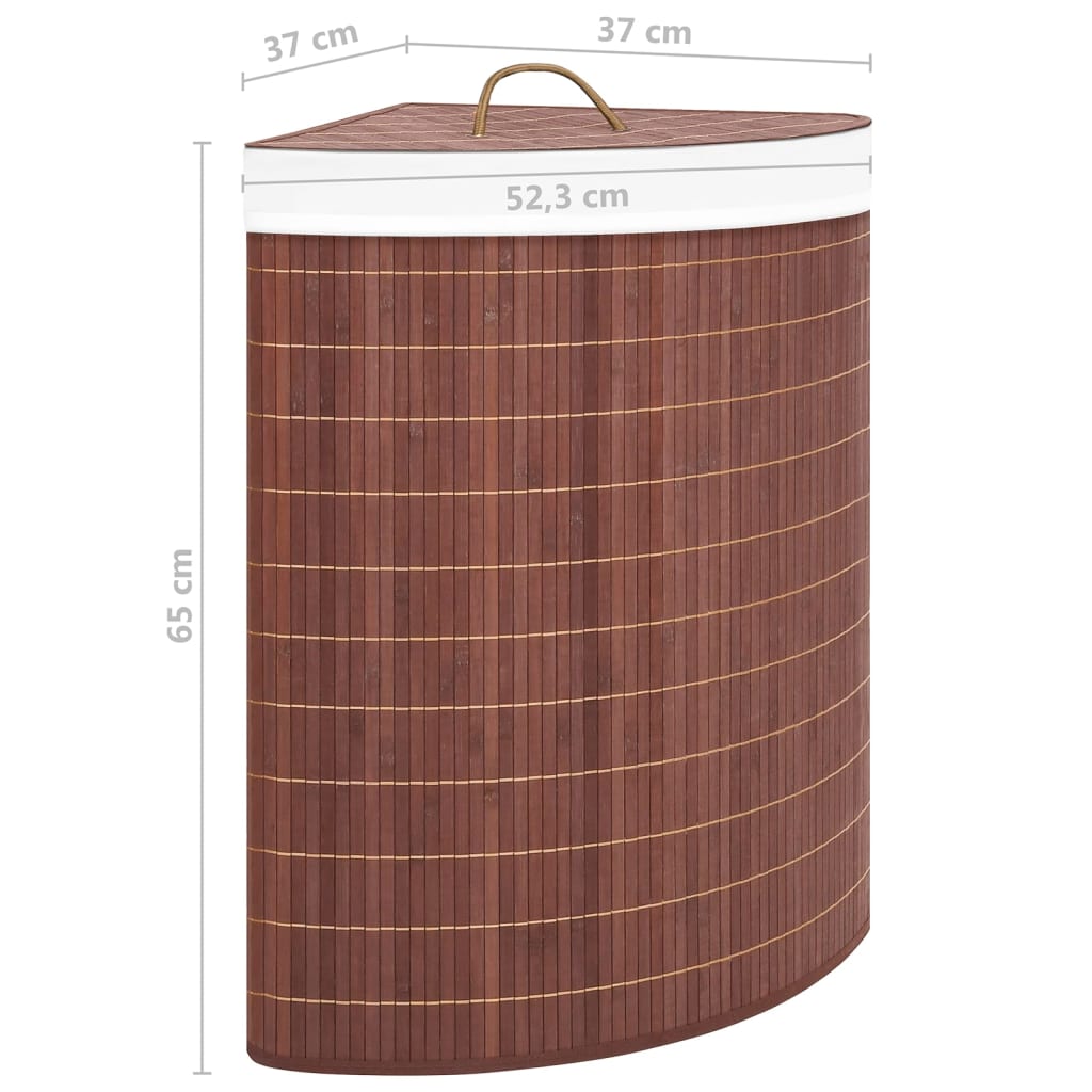 vidaXL Kampinis skalbinių krepšys, rudos spalvos, bambukas, 60l