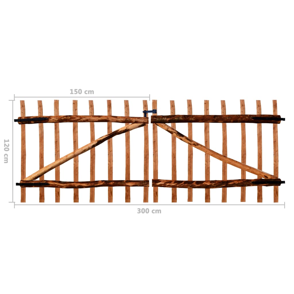 vidaXL Dvigubi tvoros vartai, impregnuota lazdyno mediena, 300x120cm