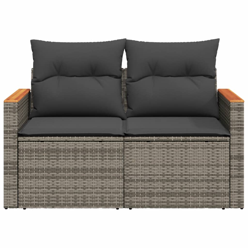 vidaXL Dvivietė sodo sofa su pagalvėlėmis, pilkos spalvos, poliratanas