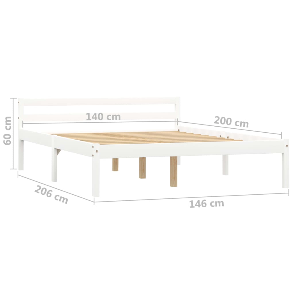 vidaXL Lovos rėmas su 2 stalčiais, baltas, 140x200cm, pušies masyvas