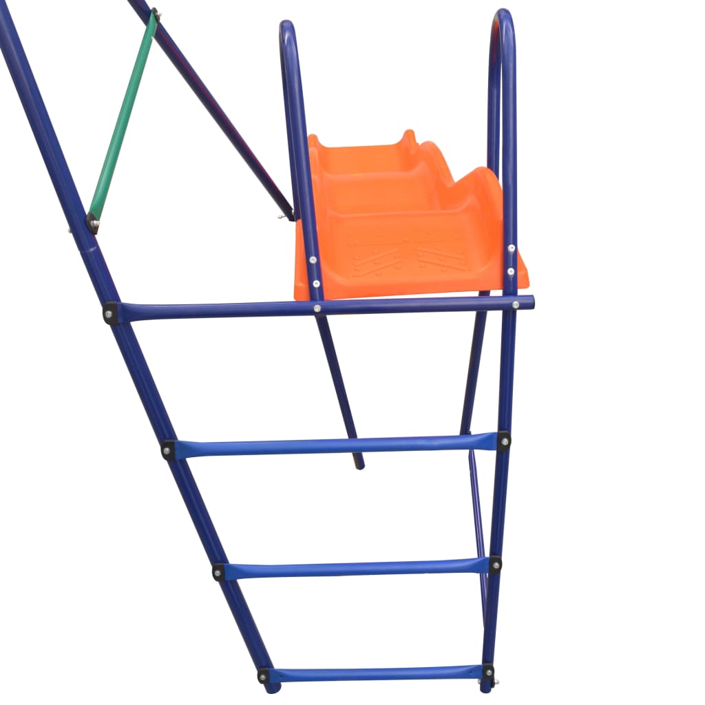 vidaXL Sūpynių komplektas su čiuožykla ir 3 sėdynėmis, oranžinis