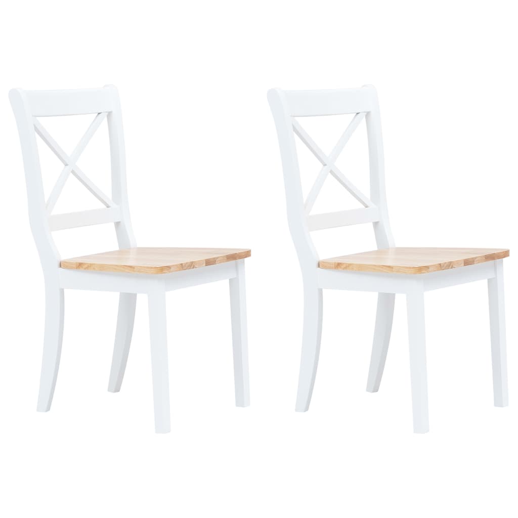 vidaXL Valgomojo kėdės, 2vnt., baltos/šviesios medienos, kaučiukmedis