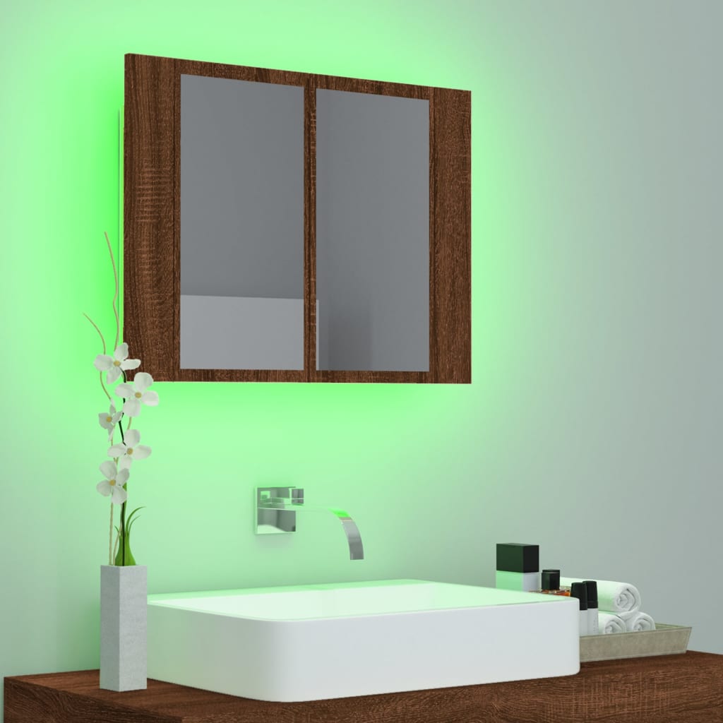 vidaXL Veidrodinė LED vonios spintelė, ruda, 60x12x45cm, mediena