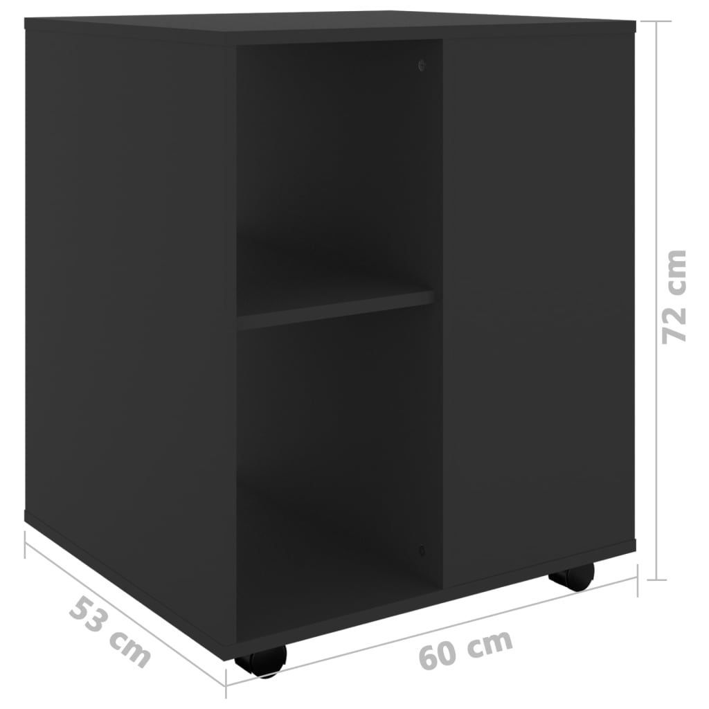 vidaXL Spintelė su ratukais, juodos spalvos, 60x53x72cm, MDP
