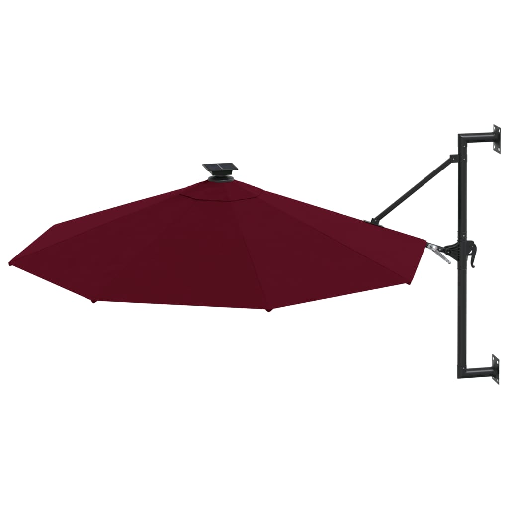 vidaXL Prie sienos montuojamas skėtis su LED/stulpu, vyšninis, 300cm