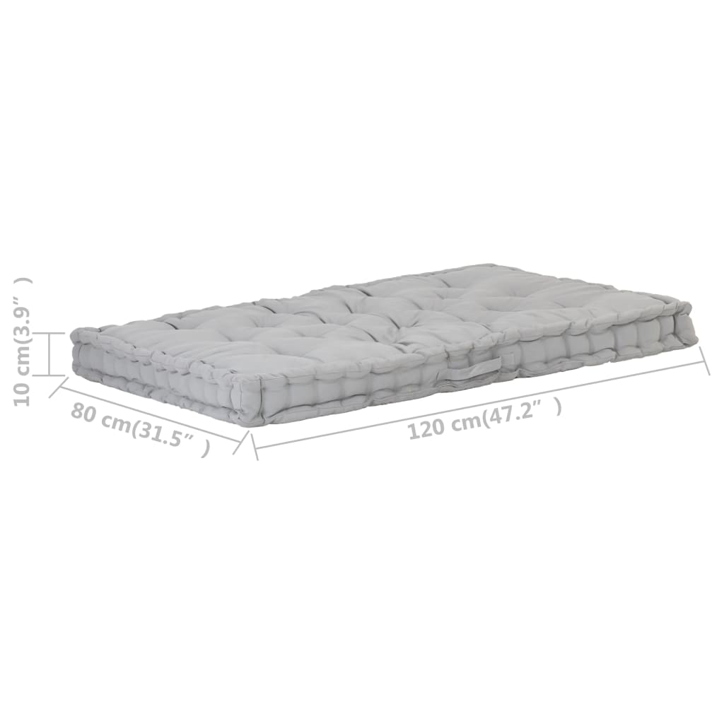 vidaXL Paletės/grindų pagalvėlė, pilkos spalvos, 120x80x10cm, medvilnė